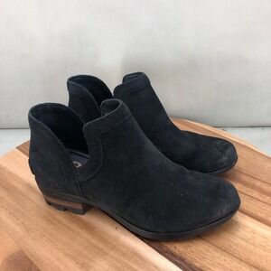 Sorel Cate Womens Ankle Boots Black Suede Cutout Side Booties Size 7 Comfort